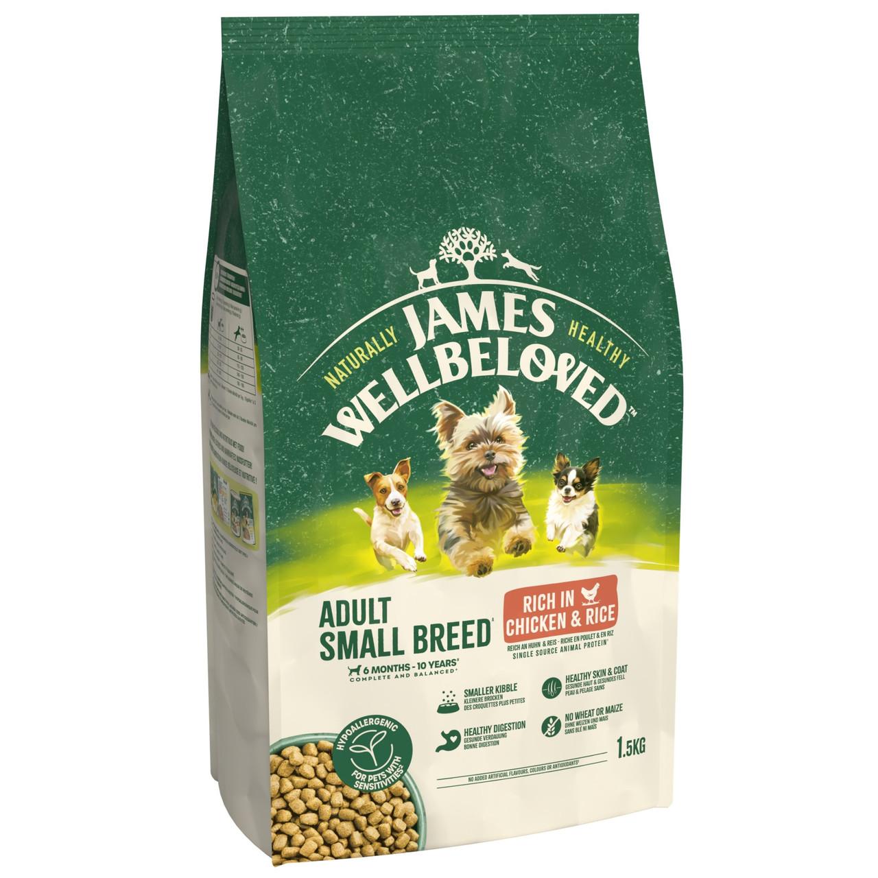 James Wellbeloved Dry Dog Adult SmallBreed Chicken & Rice 1.5kg Image https://cdn11.bigcommerce.com/s-g585yu857h/images/stencil/1280w/products/8659/14767/James-Wellbeloved-Dry-Dog-Adult-SmallBreed-Chicken-%26-Rice-1.5kg__93088.1748444173.jpg1