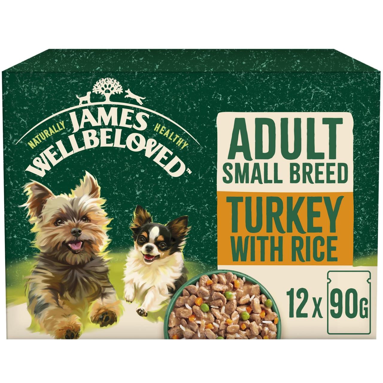 James Wellbeloved Adult Wet Dog Food Small Breed Turkey & Rice Pouch 12x90g Image https://cdn11.bigcommerce.com/s-g585yu857h/images/stencil/1280w/products/8684/14816/James-Wellbeloved-Adult-Wet-Dog-Food-Small-Breed-Turkey-%26-Rice-Pouch-12x90g__93953.1748444180.jpg1
