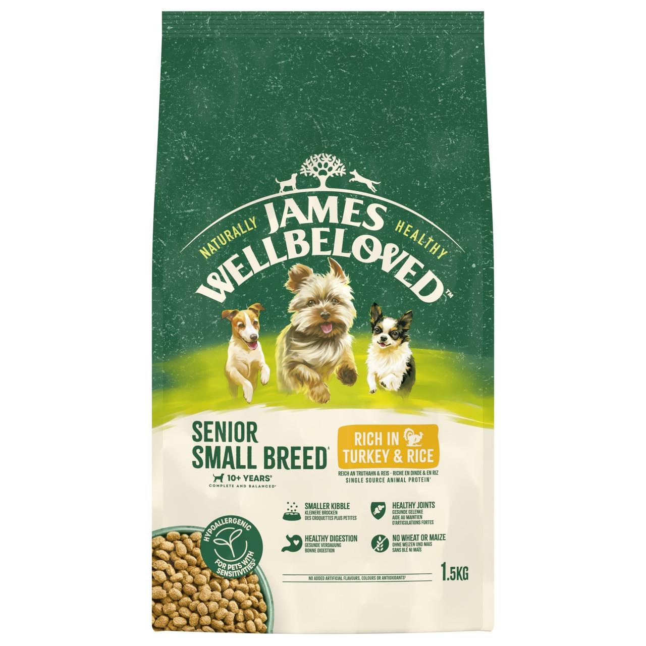 James Wellbeloved Dry Dog Senior Small Breed Turkey & Rice 1.5kg Image https://cdn11.bigcommerce.com/s-g585yu857h/images/stencil/1280w/products/8714/14881/James-Wellbeloved-Dry-Dog-Senior-Small-Breed-Turkey-%26-Rice-1.5kg__97754.1748444187.jpg1