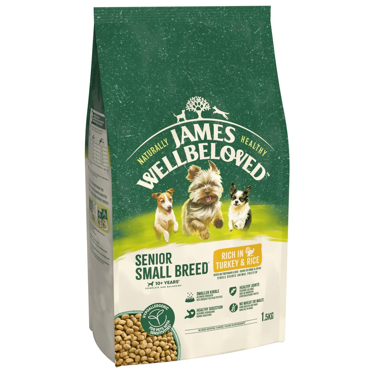 James Wellbeloved Dry Dog Senior Small Breed Turkey & Rice 1.5kg Image https://cdn11.bigcommerce.com/s-g585yu857h/images/stencil/1280w/products/8714/21217/James-Wellbeloved-Dry-Dog-Senior-Small-Breed-Turkey-%26-Rice-1.5kg__33339.1761055058.jpg1