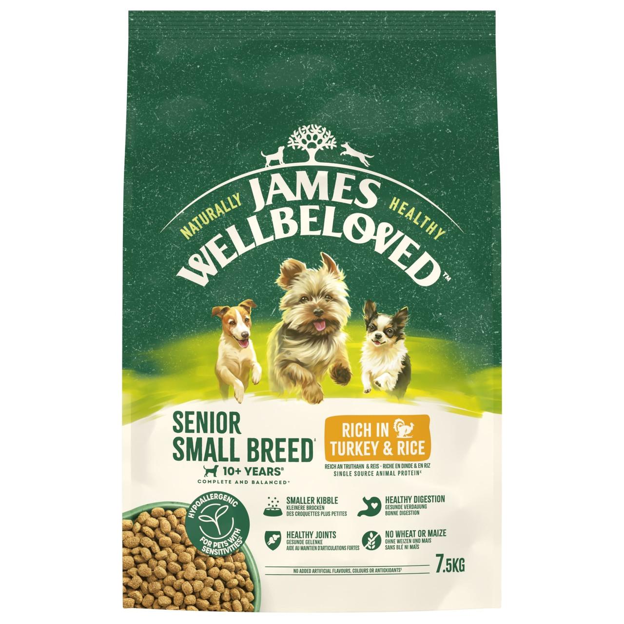 James Wellbeloved Dry Dog Senior Small Breed Turkey & Rice 7.5kg Image https://cdn11.bigcommerce.com/s-g585yu857h/images/stencil/1280w/products/8724/14900/James-Wellbeloved-Dry-Dog-Senior-Small-Breed-Turkey-%26-Rice-7.5kg__67252.1748444190.jpg1