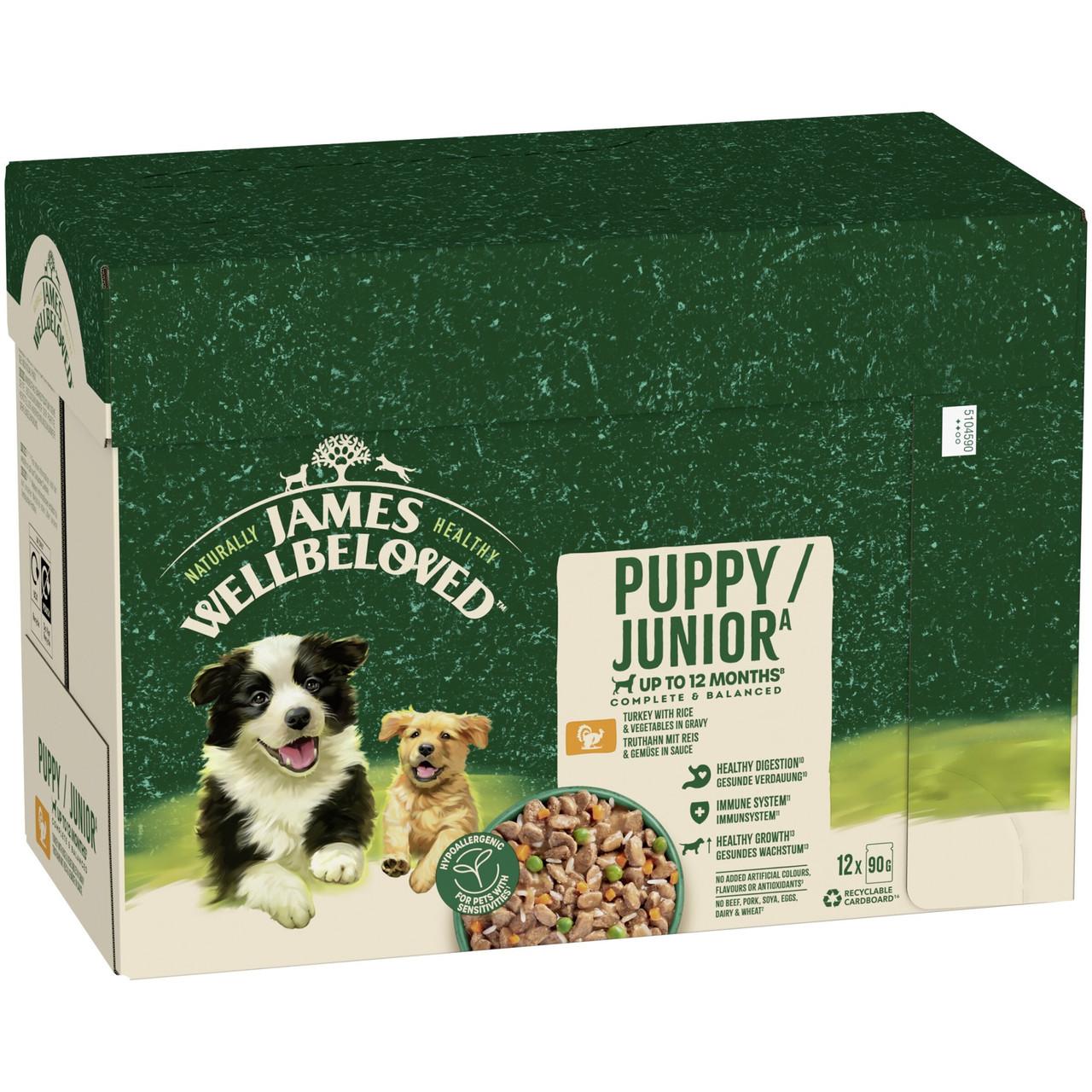 James Wellbeloved Puppy Wet Dog Food Turkey & Rice in Gravy Pouch 12 x 90g Image https://cdn11.bigcommerce.com/s-g585yu857h/images/stencil/1280w/products/8730/14910/James-Wellbeloved-Puppy-Wet-Dog-Food-Turkey-%26-Rice-in-Gravy-Pouch-12-x-90g__10470.1748444191.jpg1