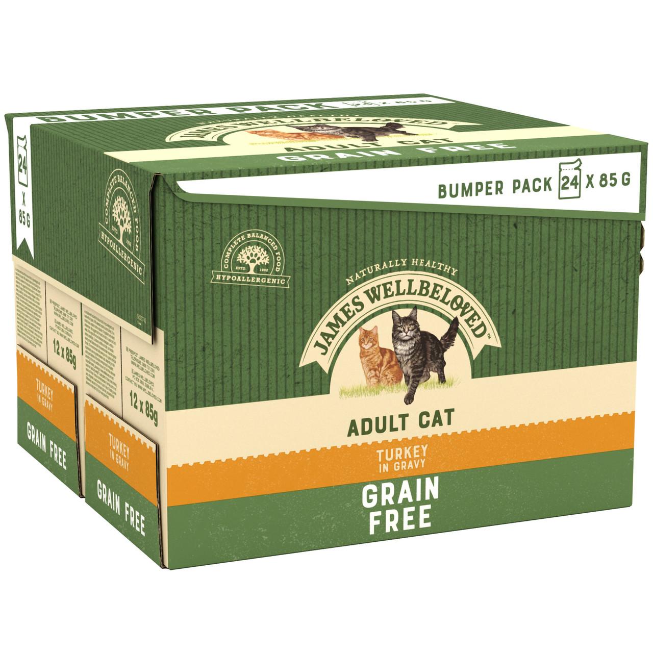 James Wellbeloved Grain Free Adult Cat Wet Food Pouch Turkey in Gravy 4x12x85g Image https://cdn11.bigcommerce.com/s-g585yu857h/images/stencil/1280w/products/8778/15034/James-Wellbeloved-Grain-Free-Adult-Cat-Wet-Food-Pouch-Turkey-in-Gravy-24x85g__80488.1748444205.jpg1