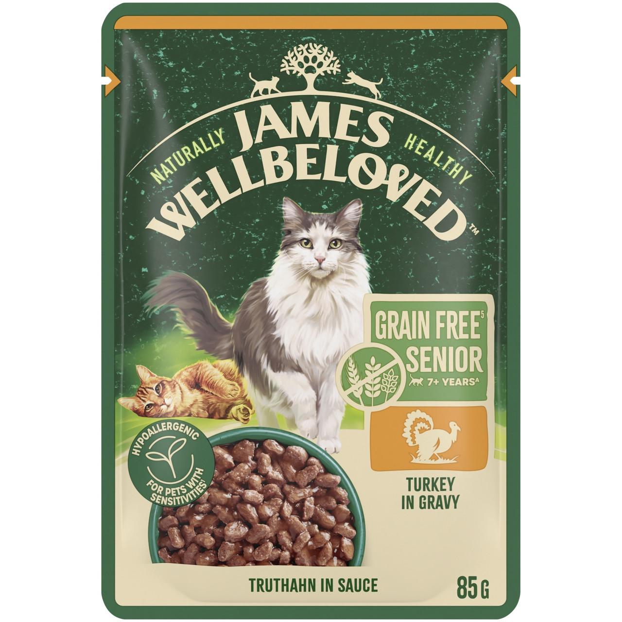 James Wellbeloved Grain Free Senior Cat Wet Food Pouch Turkey in Gravy 12x85g Image https://cdn11.bigcommerce.com/s-g585yu857h/images/stencil/1280w/products/8796/21299/James-Wellbeloved-Grain-Free-Senior-Cat-Wet-Food-Pouch-Turkey-in-Gravy-12x85g__94584.1761055098.jpg1
