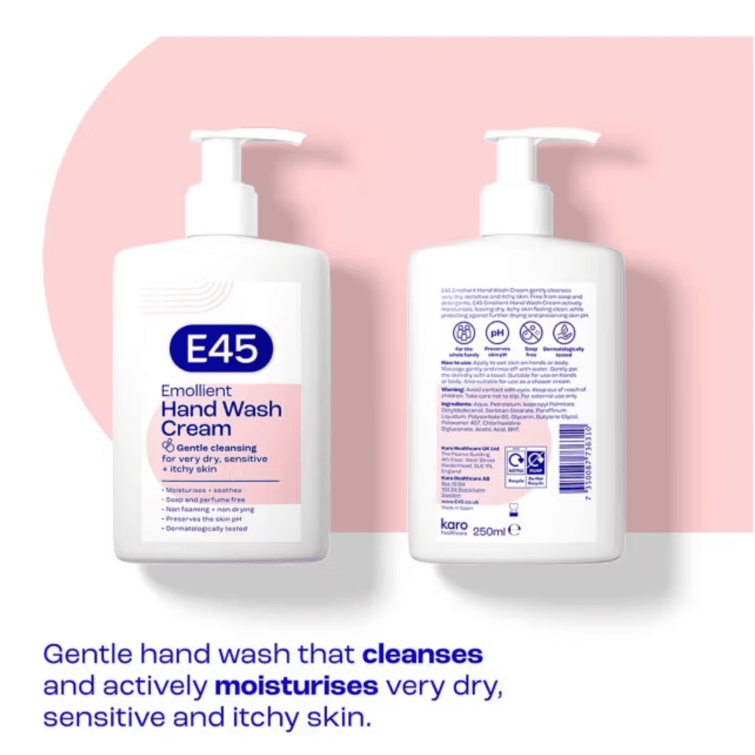 E45 Dermatological Emollient Body Wash Cream 250ml Image https://cdn11.bigcommerce.com/s-g585yu857h/images/stencil/1280w/products/8991/16777/7350087736310__77399.1782895352.png1