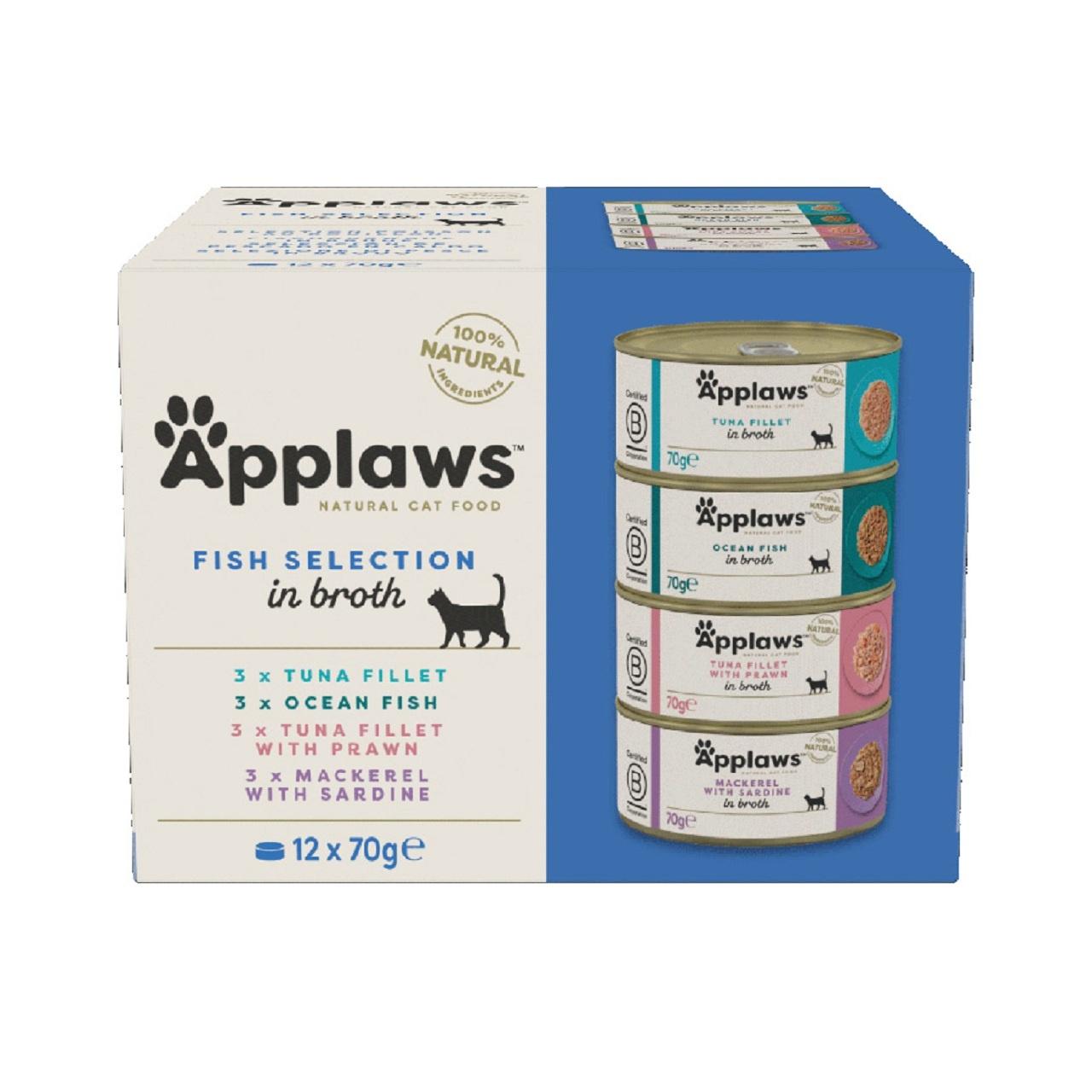 Applaws Adult Wet Cat Food Tin Tuna & Fish in Broth Selection Multi Pack 12x70g Image 1