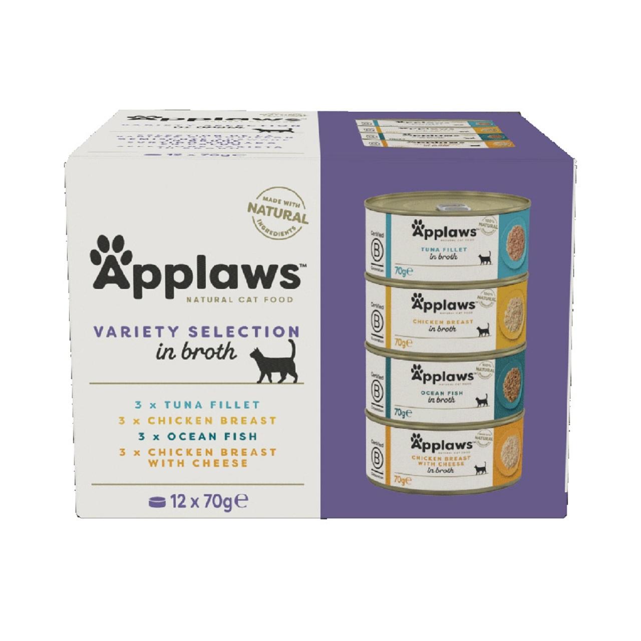 Applaws Adult Wet Cat Food Tin Supreme Selection in Broth Multi Pack 12x70g Image 1