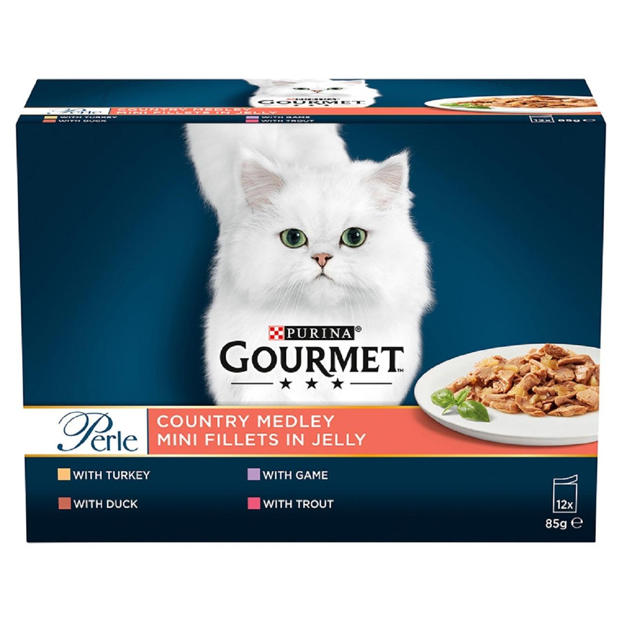 Gourmet Perle Adult Wet Cat Food Pouch Country Medley In Jelly 12x85g Image 1