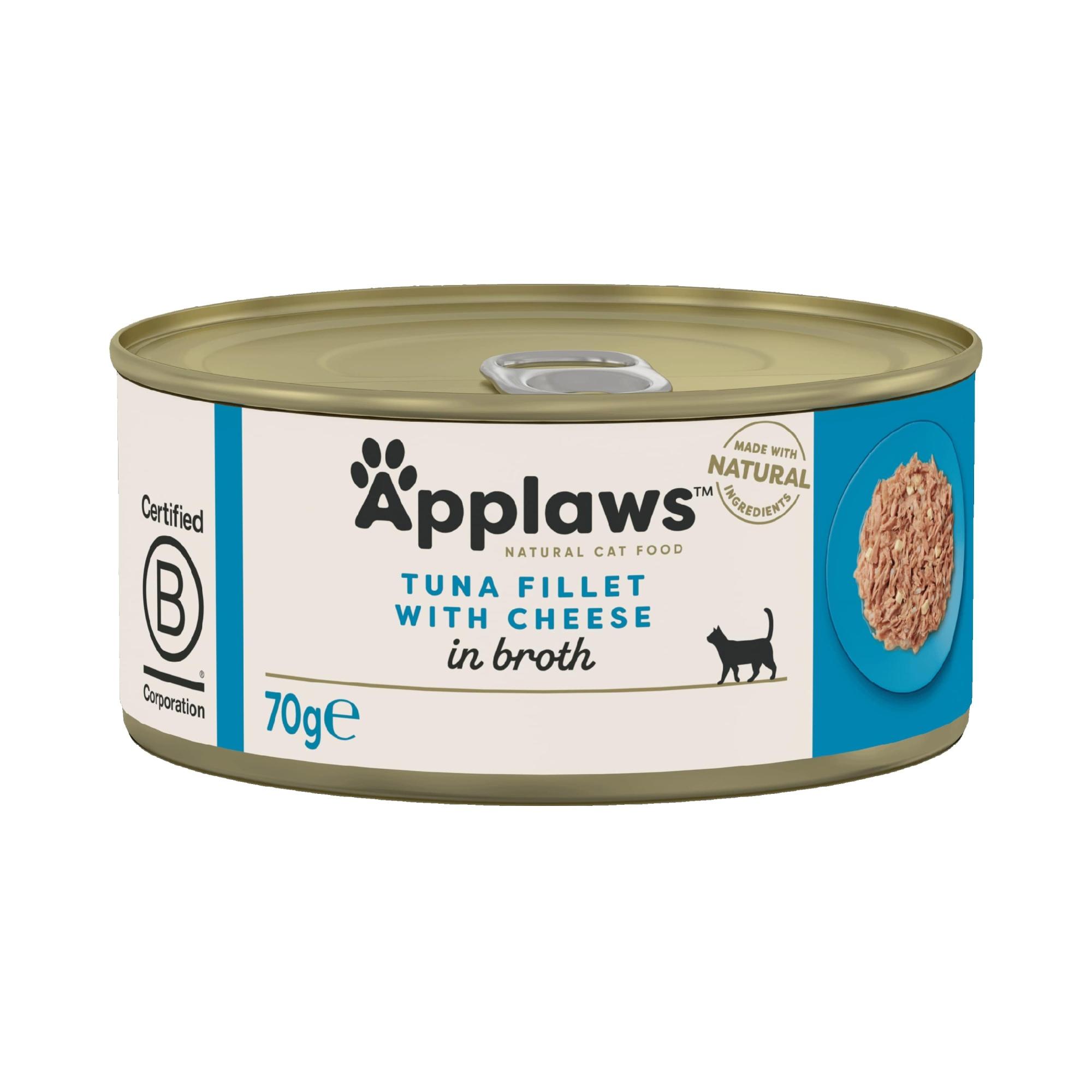 Applaws Adult Wet Cat Food Can Tuna Fillet & Cheese 70g x 24 Image 1