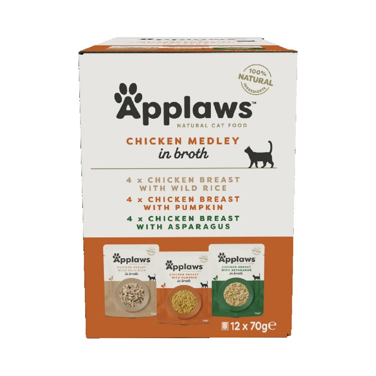 ApplawsAdult Wet Cat Food Pouch Chicken Multi Pack 12x70g Image 1