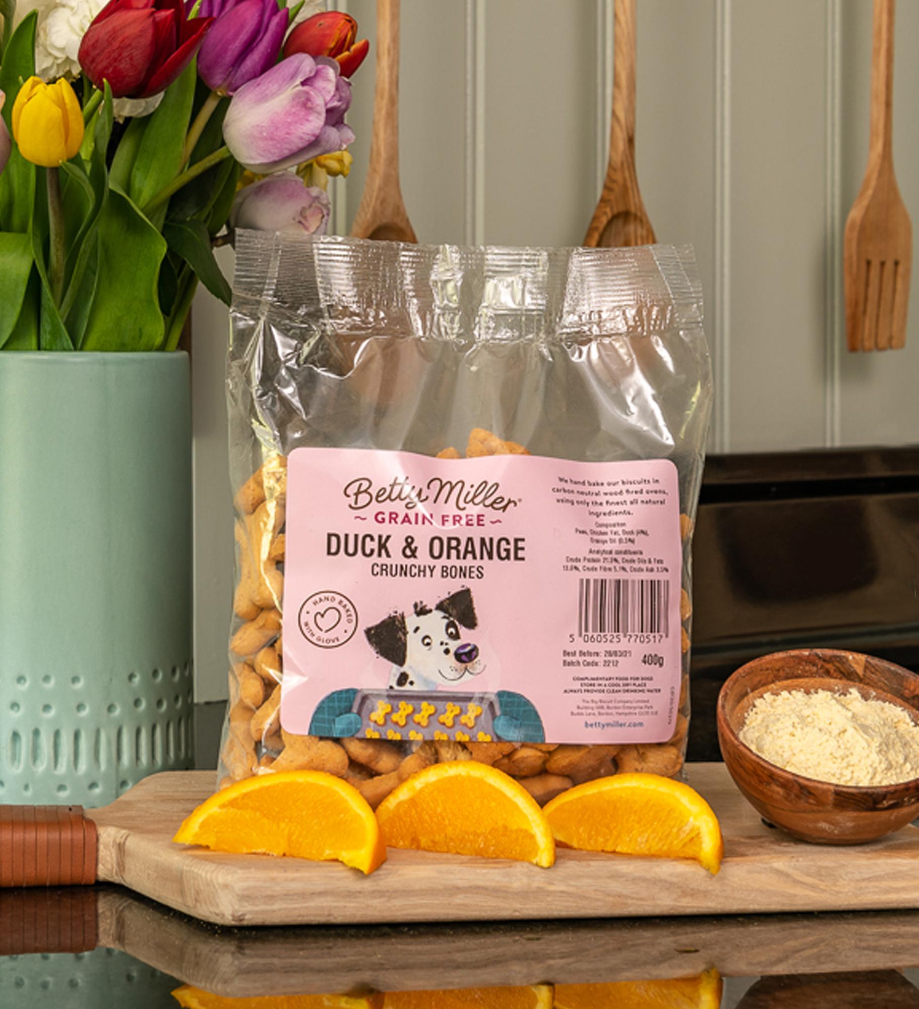 Betty Millers Grain Free Duck and Orange Bones for Dogs 400g Image 1