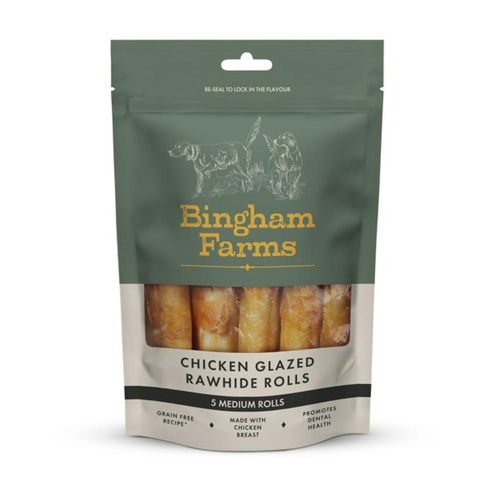 Bingham Farms Chicken Glazed Rawhide Roll for Medium Dogs 5 Pack 90g Image 1