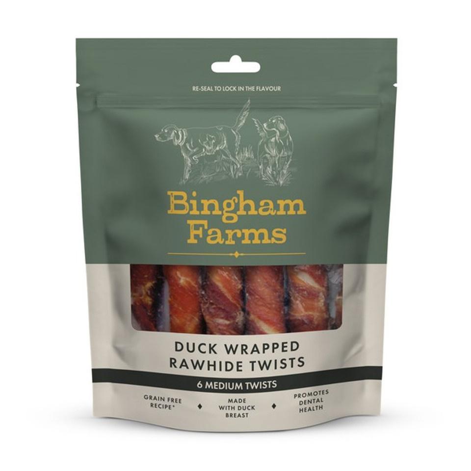 Bingham Farms Duck Wrapped Rawhide Twist for Medium Dogs 6 Pack 120g Image 1