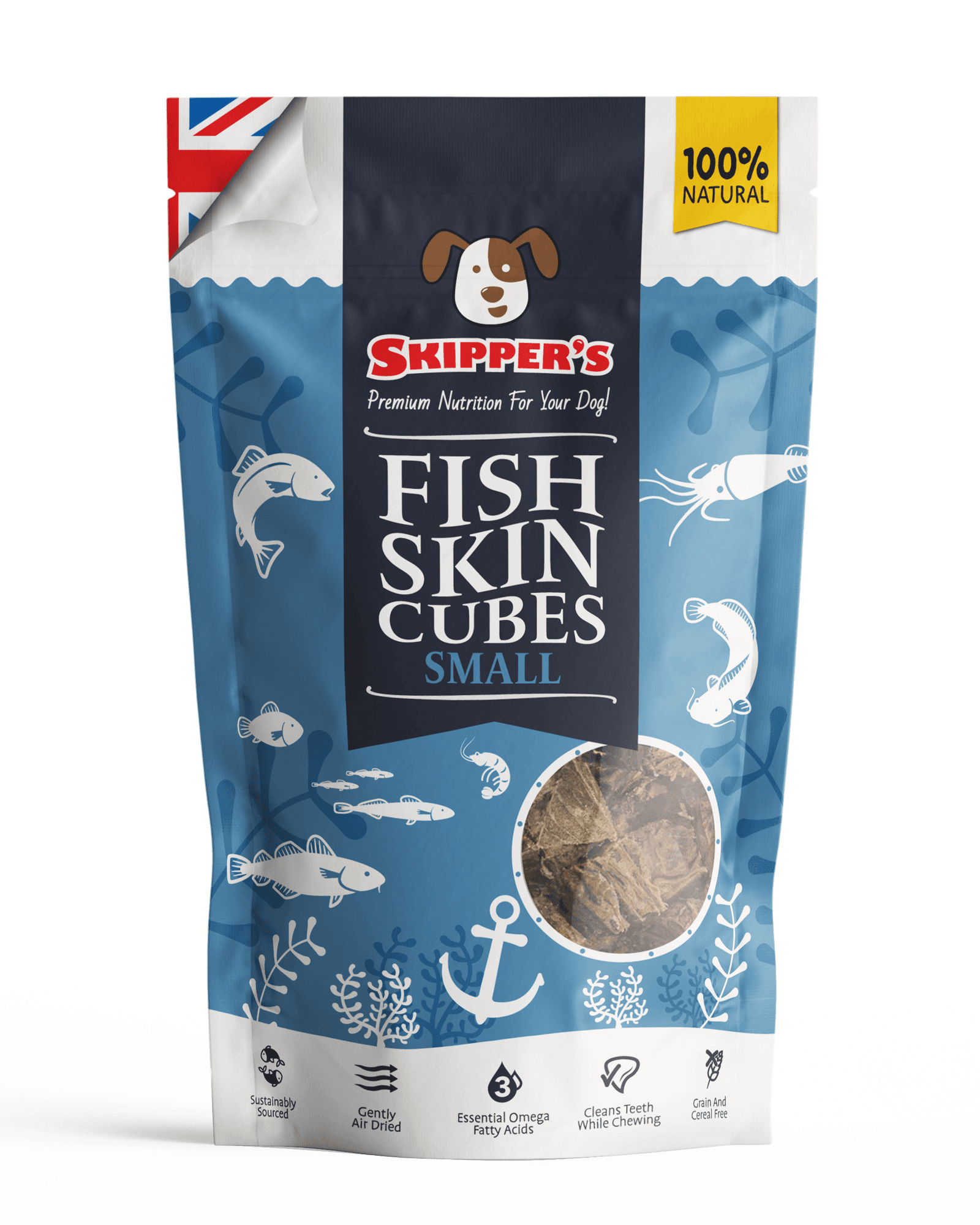 Skippers Small Fish Skin Cubes for Dogs 250g Image 1