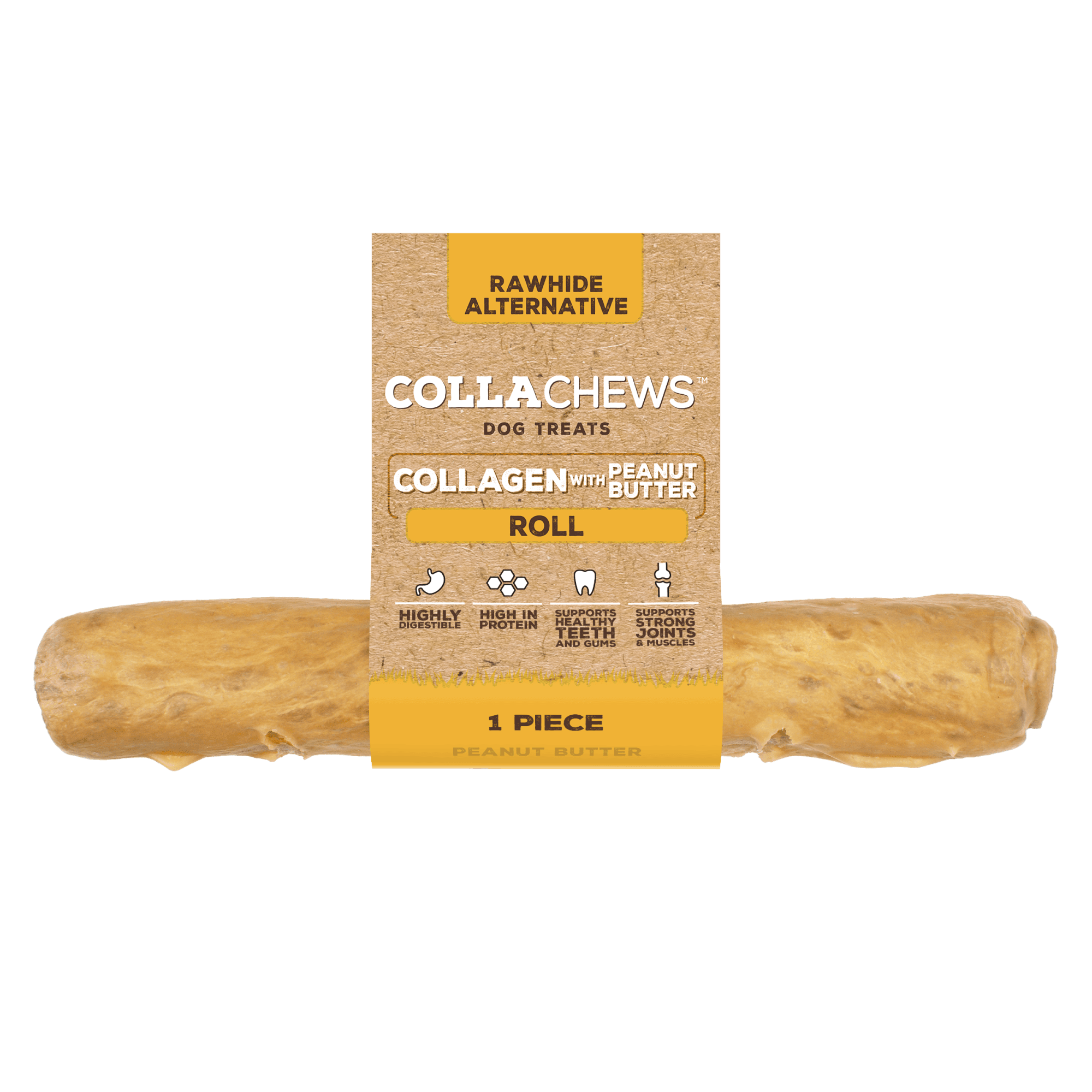 Collachews Collagen Roll Dog Chew Treat Peanut Butter 15cm Image 1