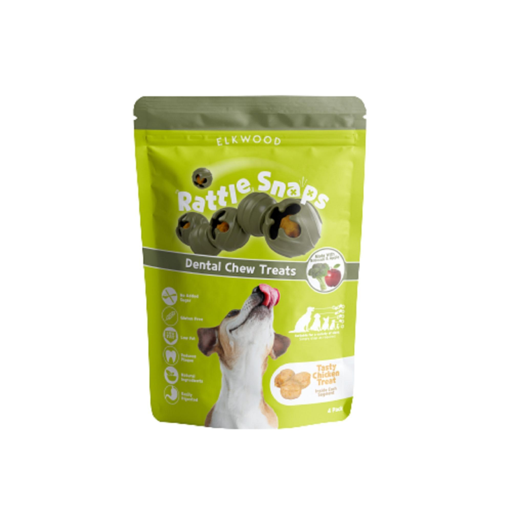 Elkwood Natural Rattlesnaps Dental Broccoli & Apple Chk 4pc 100g Dog Chews Image 1