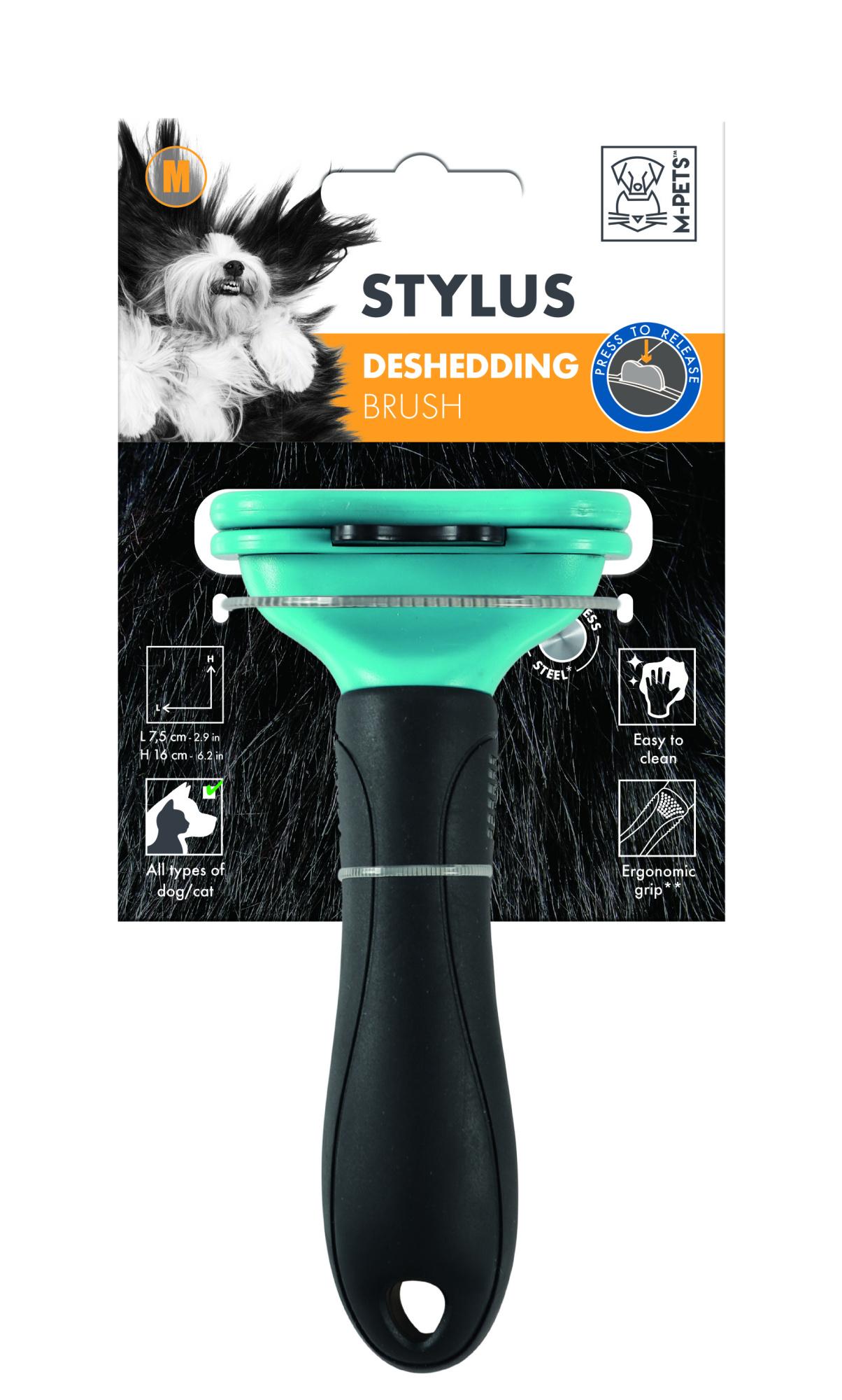 M-PETS Stylus Deshedding Brush - Medium for Dogs and Cats Image 1