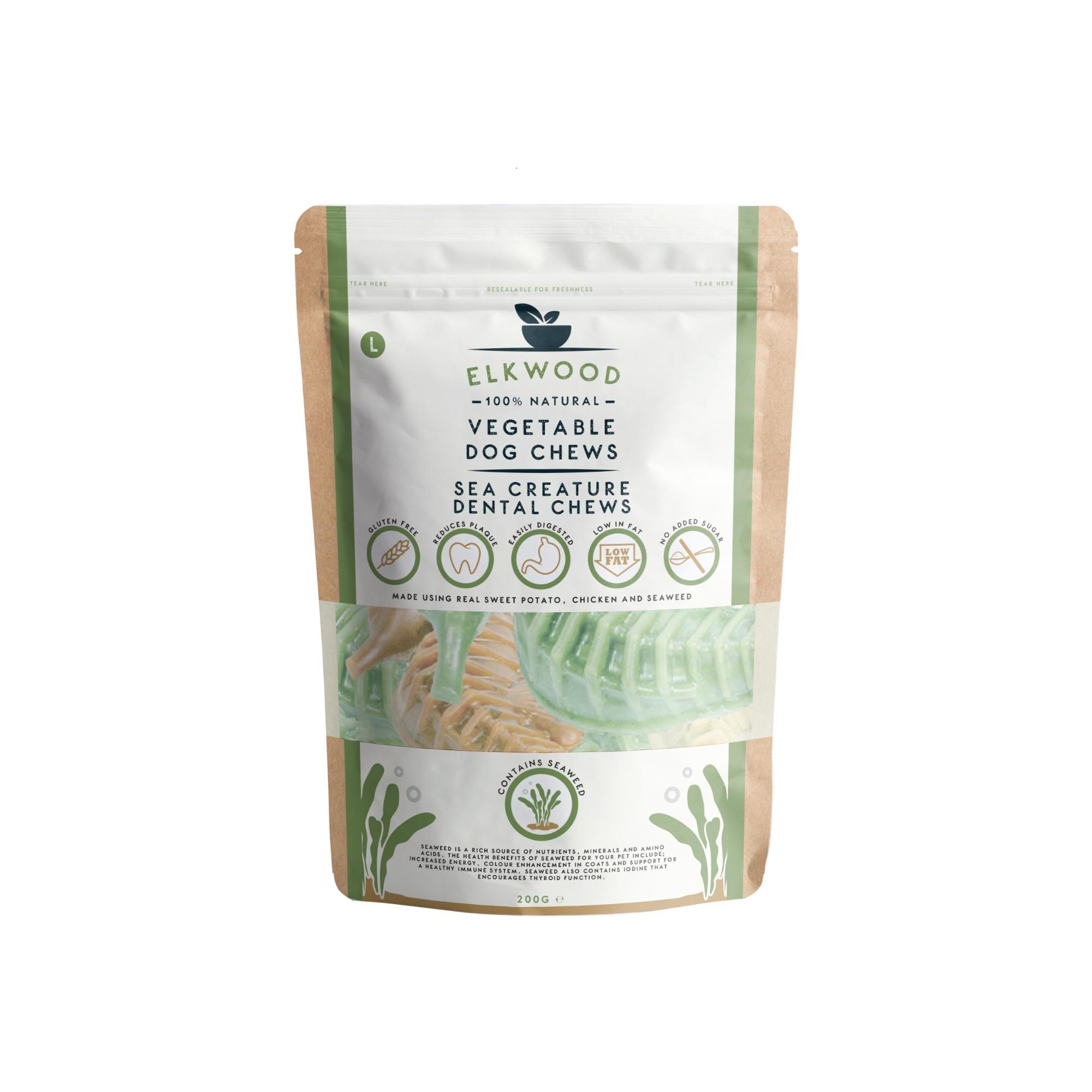 Elkwood Dental Dog Chews Vegetable Sea Creatures - Seaweed Large 4pc 200g Image 1