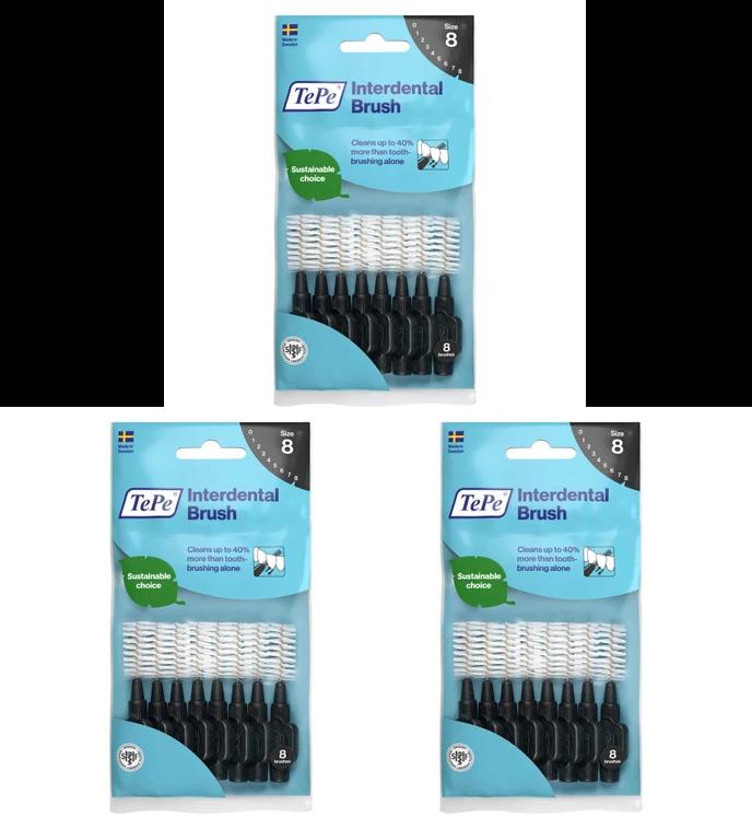 TePe Interdental Brushes Original Black 8 x 1.5mm Brushes Image 1