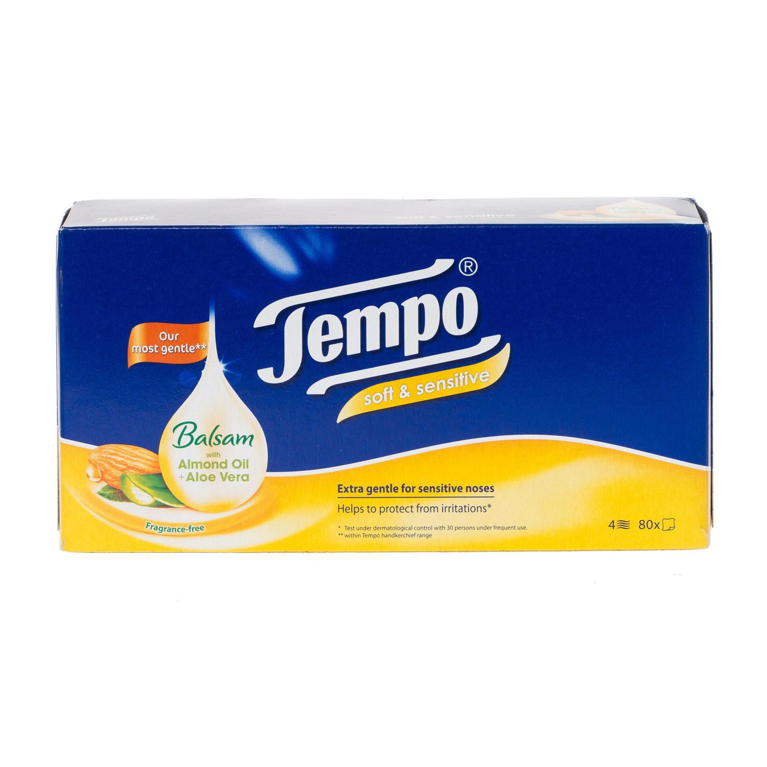 Tempo Balsam Soft & Sensitive Tissues Almond Oil & Aloe Vera 80 Tissues Image 1