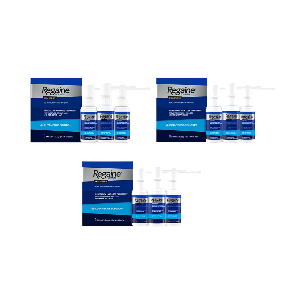 Regaine Extra Strength Hair Loss Solution For Men 3 Months 3 x 60ml Bottles Image 1
