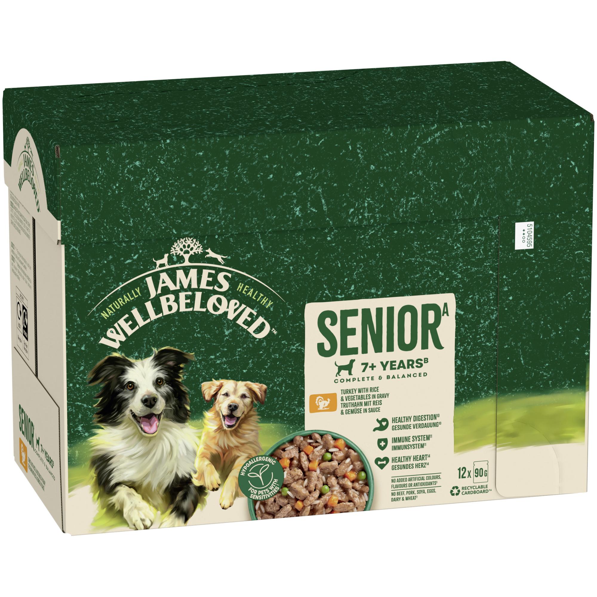 James Wellbeloved Senior Wet Dog Food Turkey and Rice in Gravy Pouch 12x90g Image 1