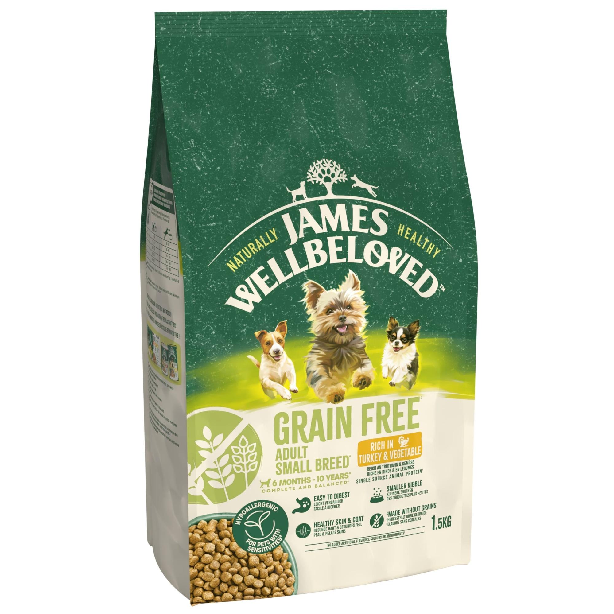 James Wellbeloved Dry Dog Grain Free Adult Small Breed Turkey & Veg 1.5kg Image 1