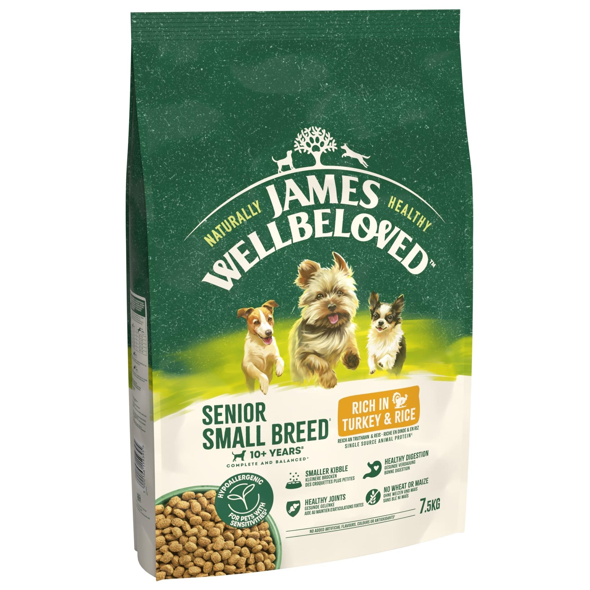 James Wellbeloved Dry Dog Senior Small Breed Turkey & Rice 7.5kg Image 1