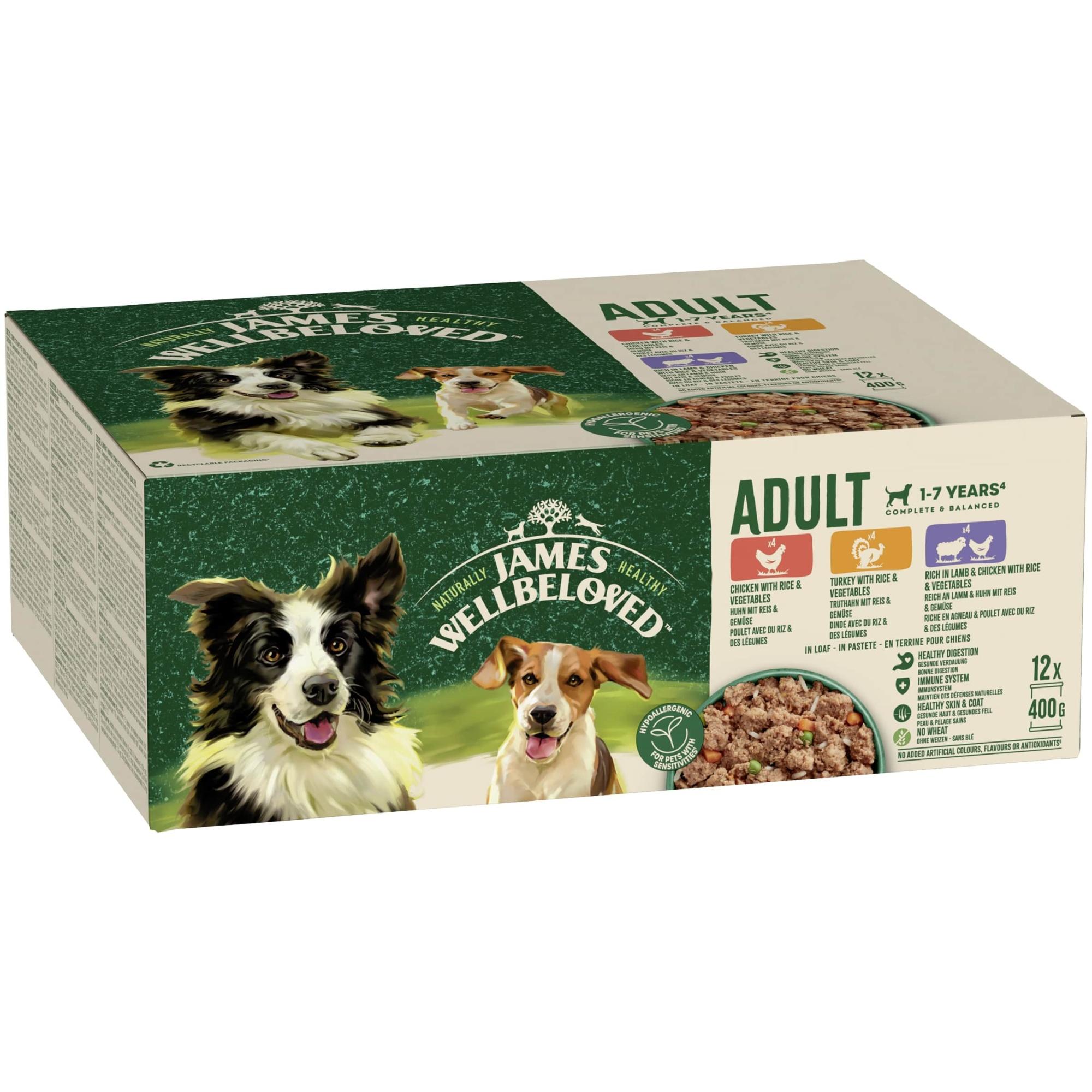 James Wellbeloved Adult Wet Dog Food Turkey Lamb & Chicken Loaf 12 x 400g Image 1